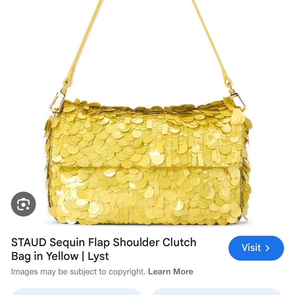 STAUD Yellow Sequin Flap Shoulder Clutch Bag